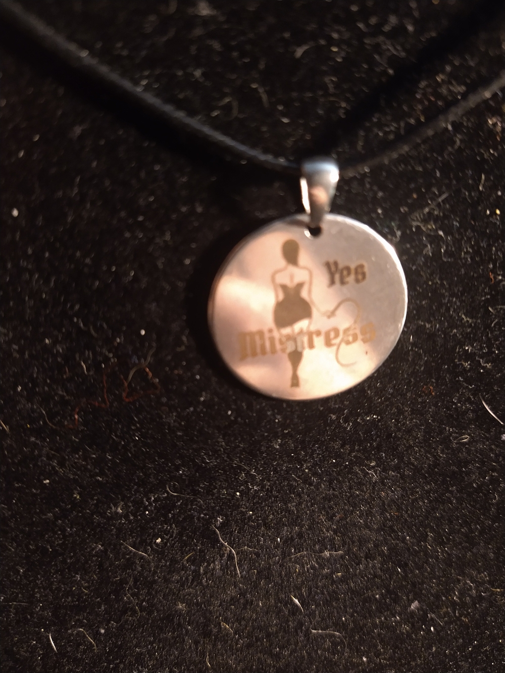 Yes Mistress Round Pendant Necklace - Silver Tone